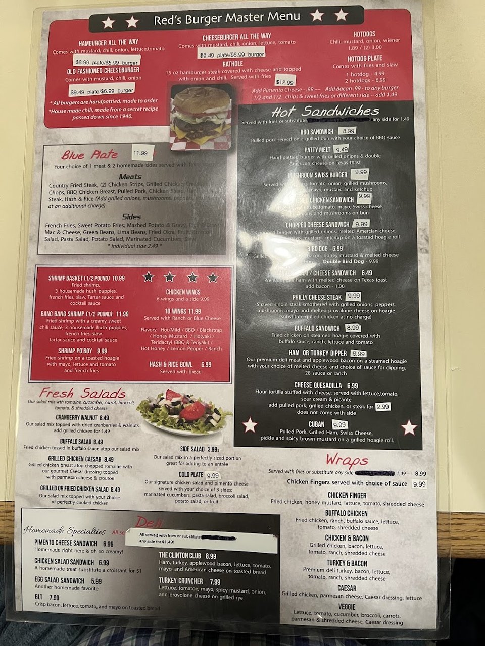 Menu page showing comfort food and quick bites.