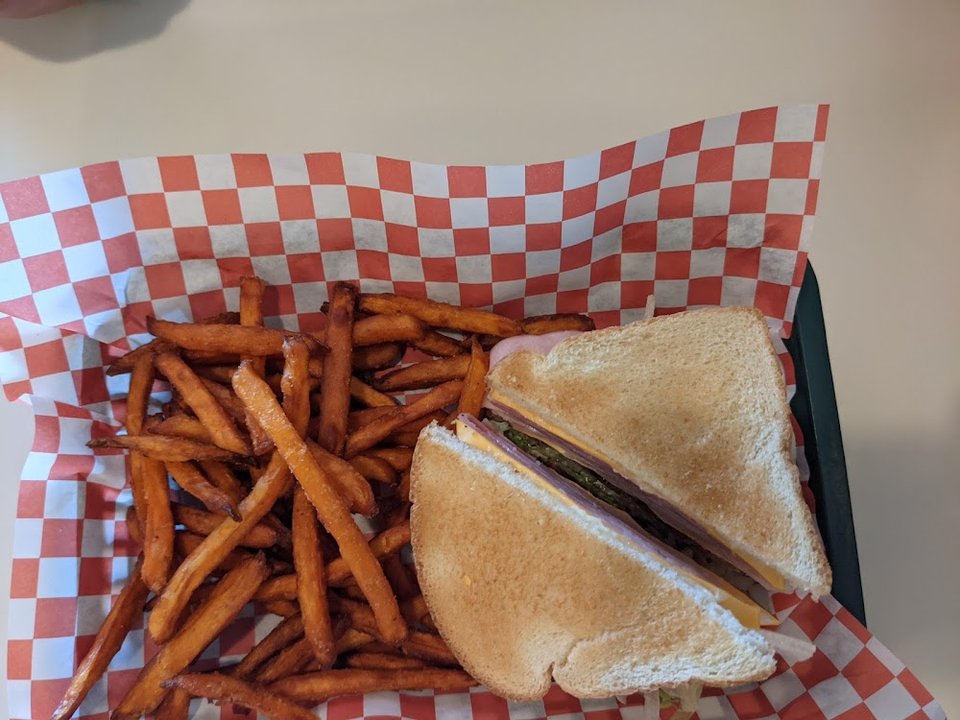 Club Sandwich with Sweet Potato Fries